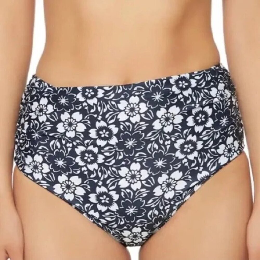 Nicole Miller Womens Large Floral Print High Waisted Shirred Bikini‎ Bottoms 453